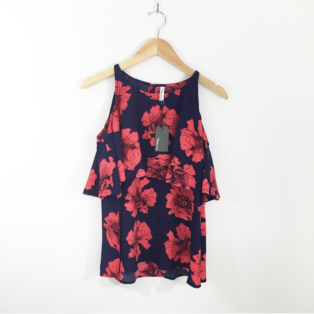 NEW Floral Printed Cold Shoulder Top // Navy & Red
